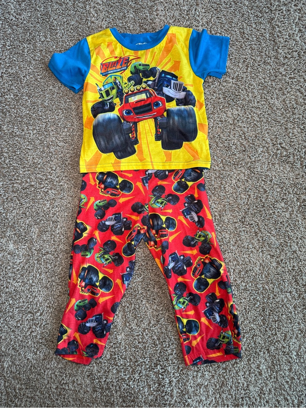 Kids Blaze Monster Truck Pajama Set - Yellow & Red